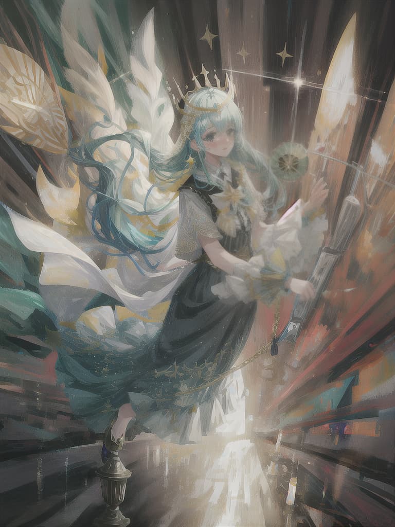  a mermaid wearing a mask, with an angel crown on her head, and a glass bottle filled with stars hyperrealistic, full body, detailed clothing, highly detailed, cinematic lighting, stunningly beautiful, intricate, sharp focus, f/1. 8, 85mm, (centered image composition), (professionally color graded), ((bright soft diffused light)), volumetric fog, trending on instagram, trending on tumblr, HDR 4K, 8K