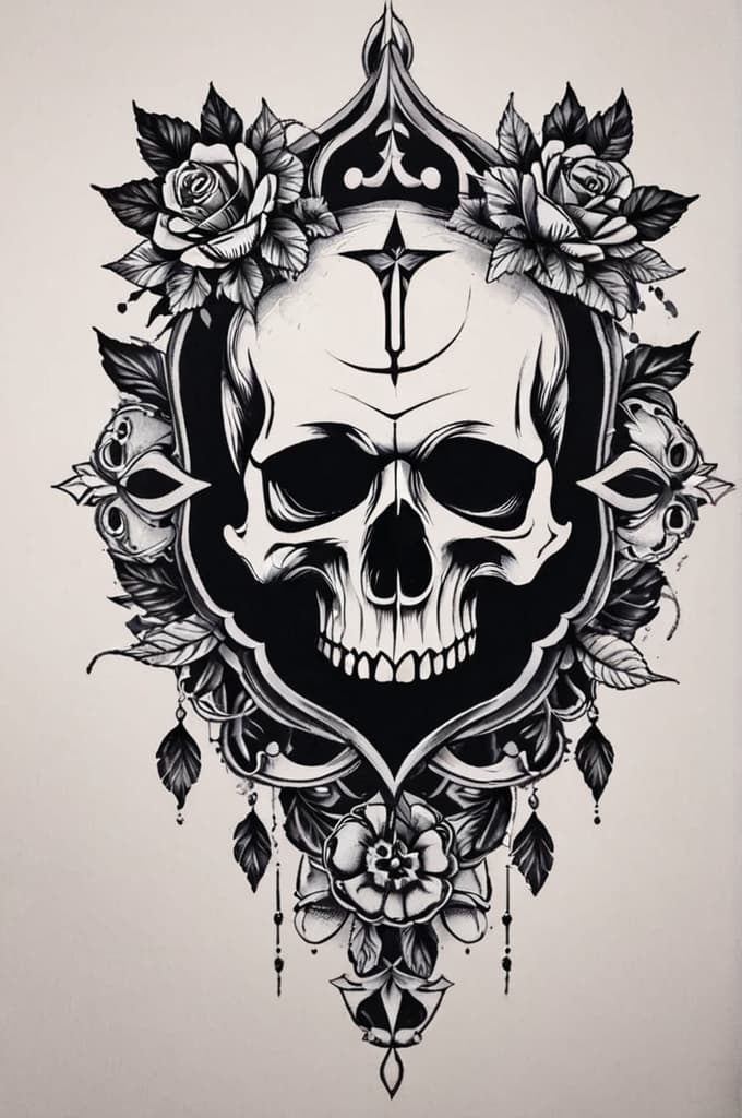  scull, (tattoo sketch:1.25), drawing