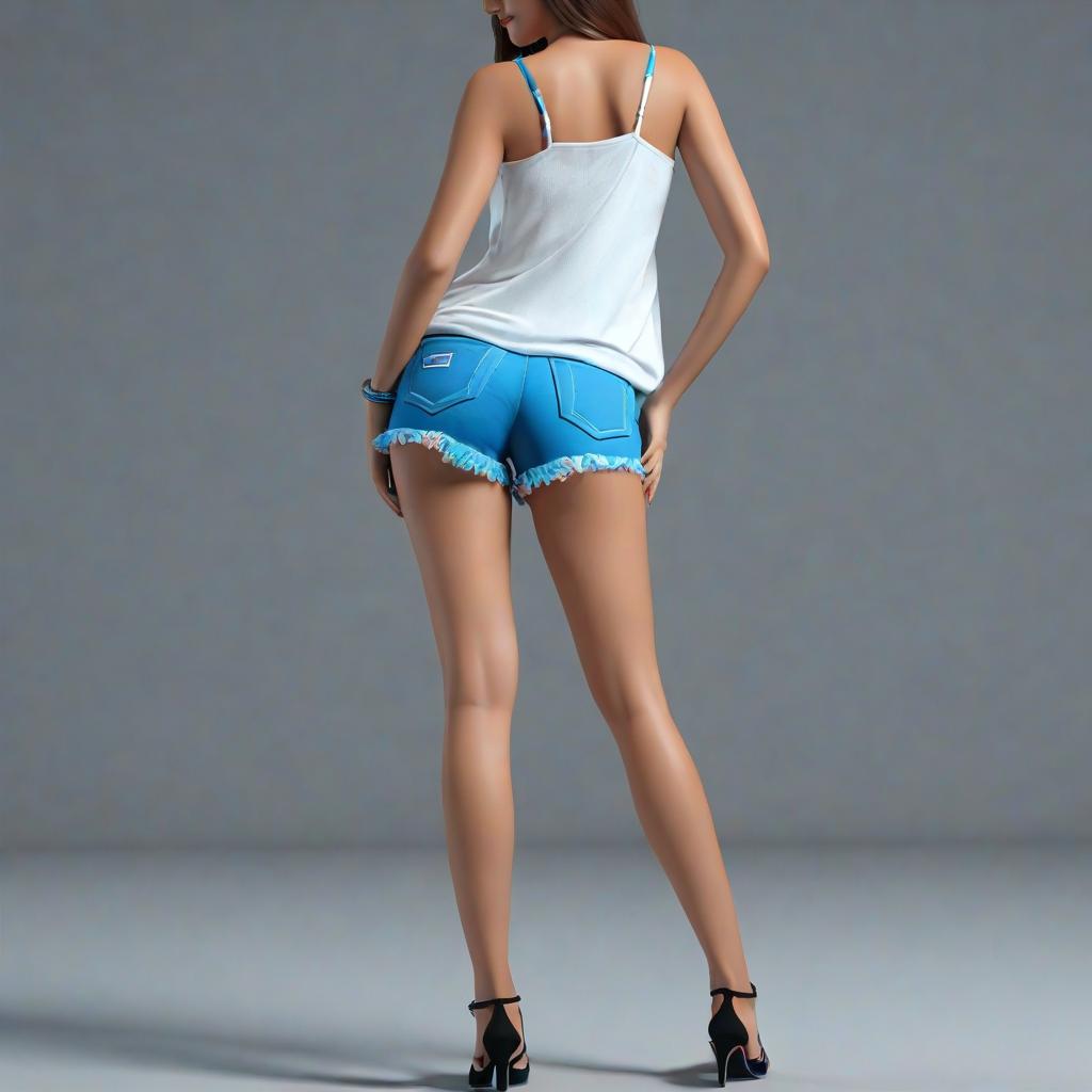  professional 3d model pretty girl, ass, shorts, backs. octane render, highly detailed, volumetric, dramatic lighting