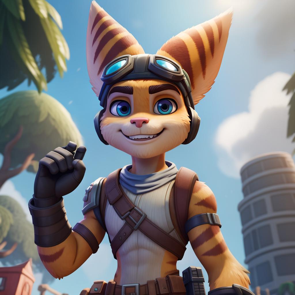  Ratchet and clank (Fortnite), gloves, first person view, gay, open eyes, masterpiece, 4k, fine details,