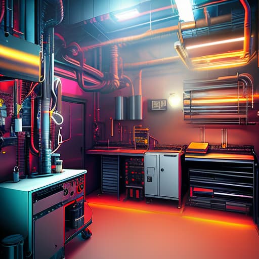 nvinkpunk welding site. welding room. the colors are mostly red and black hyperrealistic, full body, detailed clothing, highly detailed, cinematic lighting, stunningly beautiful, intricate, sharp focus, f/1. 8, 85mm, (centered image composition), (professionally color graded), ((bright soft diffused light)), volumetric fog, trending on instagram, trending on tumblr, HDR 4K, 8K