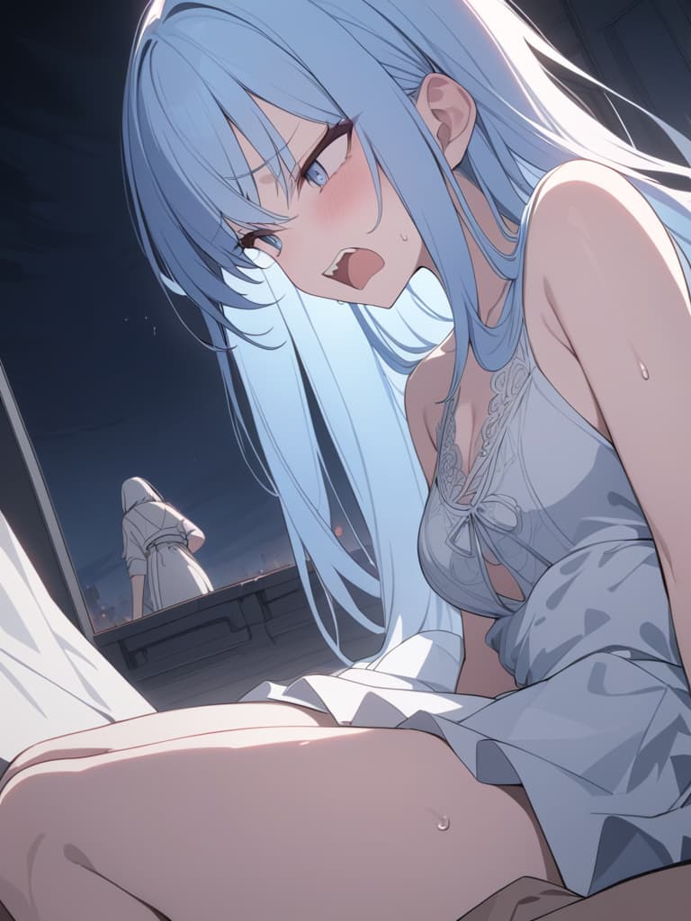  light blue hair, light blue eye, bob hair, darkness, hatred, angry crying, night, the end of the world, the edge of despair, shouting, masterpiece, best quality,8k,ultra detailed,high resolution,an extremely delicate and beautiful,hyper detail