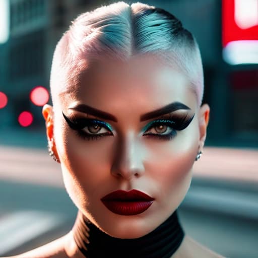  ultra realistic close up portrait ((beautiful pale cyberpunk female with heavy black eyeliner)), blue eyes, shaved side haircut, hyper detail, cinematic lighting, magic neon, dark red city, canon eos r3, nikon, f/1.4, iso 200, 1/160s, 8k, raw, unedited, symmetrical balance, in frame, 8k hyperrealistic, full body, detailed clothing, highly detailed, cinematic lighting, stunningly beautiful, intricate, sharp focus, f/1. 8, 85mm, (centered image composition), (professionally color graded), ((bright soft diffused light)), volumetric fog, trending on instagram, trending on tumblr, HDR 4K, 8K