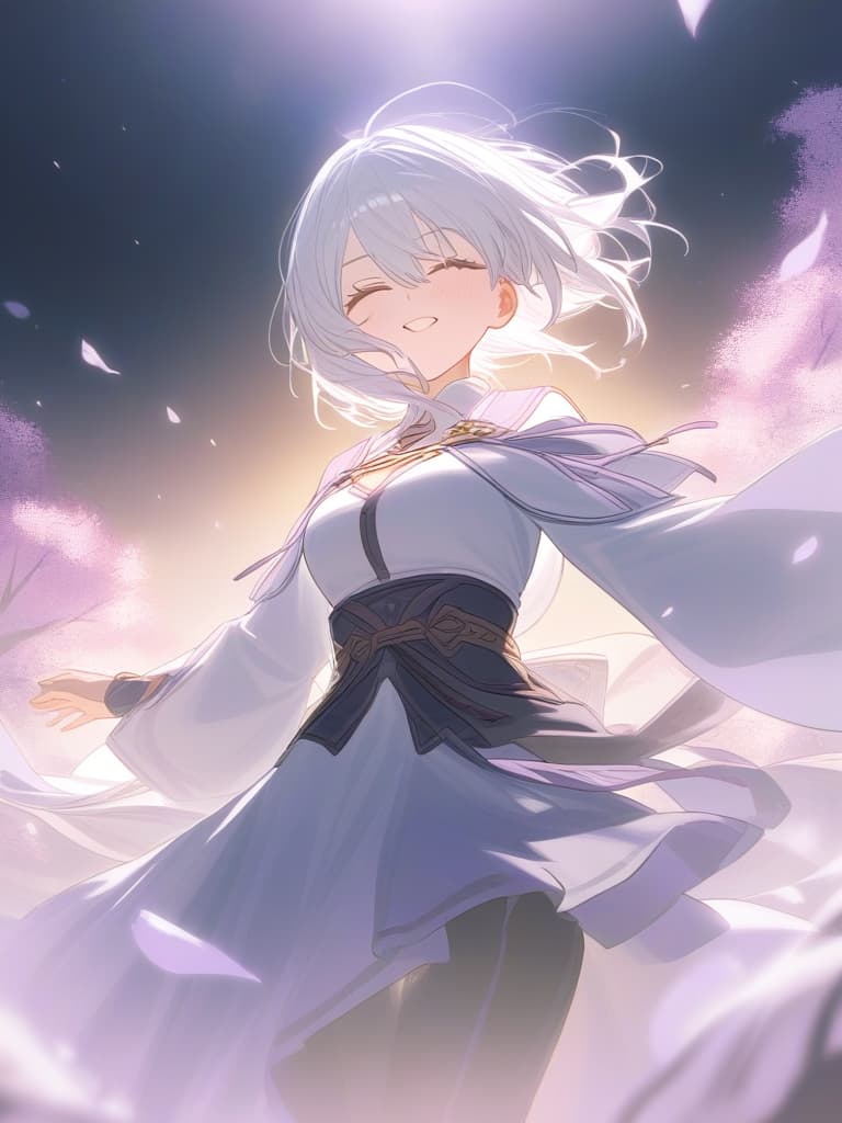  one girl, rapeia (gun), white hair, bob cut, sacred magic, clean air, light of purification