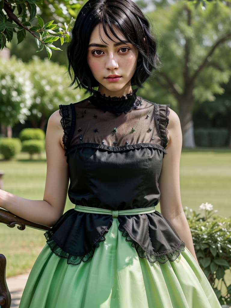  black hair, thin eyes, sauce, short hair, green image, fluffy, beautiful, masterpiece, best quality,8k,ultra detailed,high resolution,an extremely delicate and beautiful,hyper detail