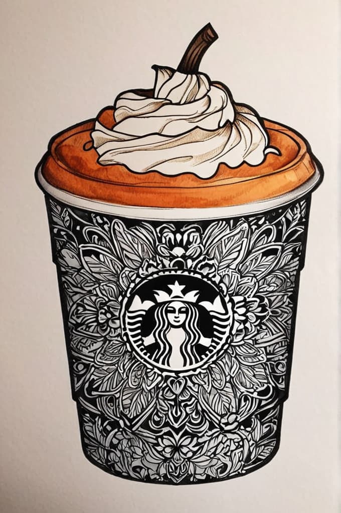  pumpkin spice latte, (tattoo sketch:1.25), drawing