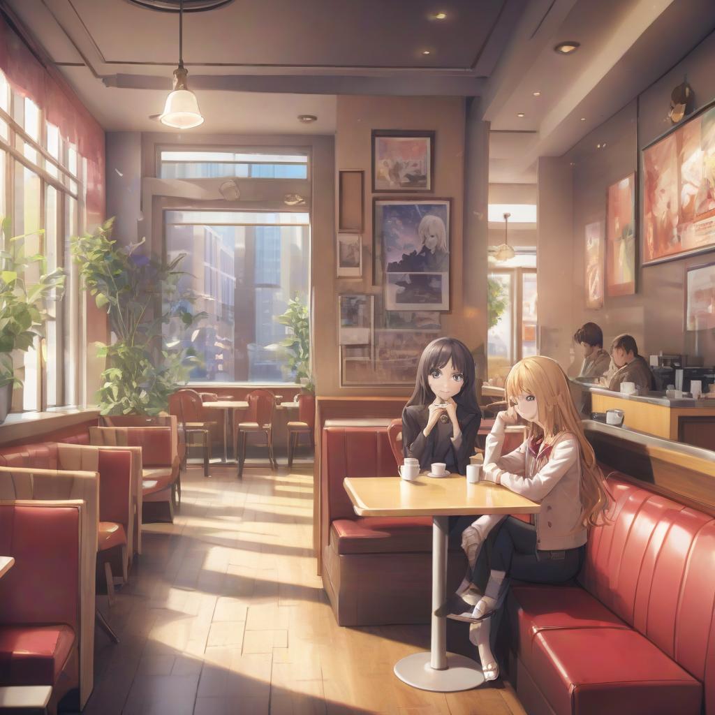  anime artwork a table in a cafe with a sofa. closer . anime style, key visual, vibrant, studio anime, highly detailed