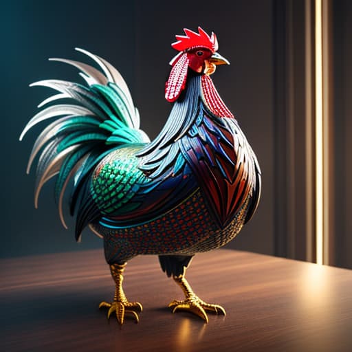  Glass rooster hyperrealistic, full body, detailed clothing, highly detailed, cinematic lighting, stunningly beautiful, intricate, sharp focus, f/1. 8, 85mm, (centered image composition), (professionally color graded), ((bright soft diffused light)), volumetric fog, trending on instagram, trending on tumblr, HDR 4K, 8K