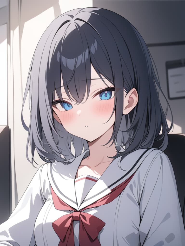  black hair, blue eyes, bob hair, uniform, high school student, masterpiece, best quality,8k,ultra detailed,high resolution,an extremely delicate and beautiful,hyper detail