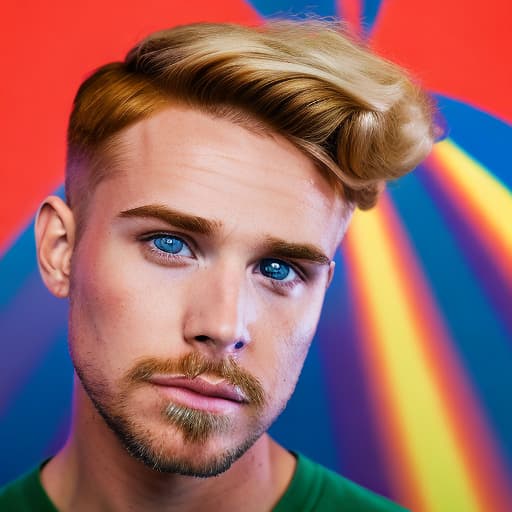 portrait+ style British LGBT queer YouTube personality blonde hunk dude face