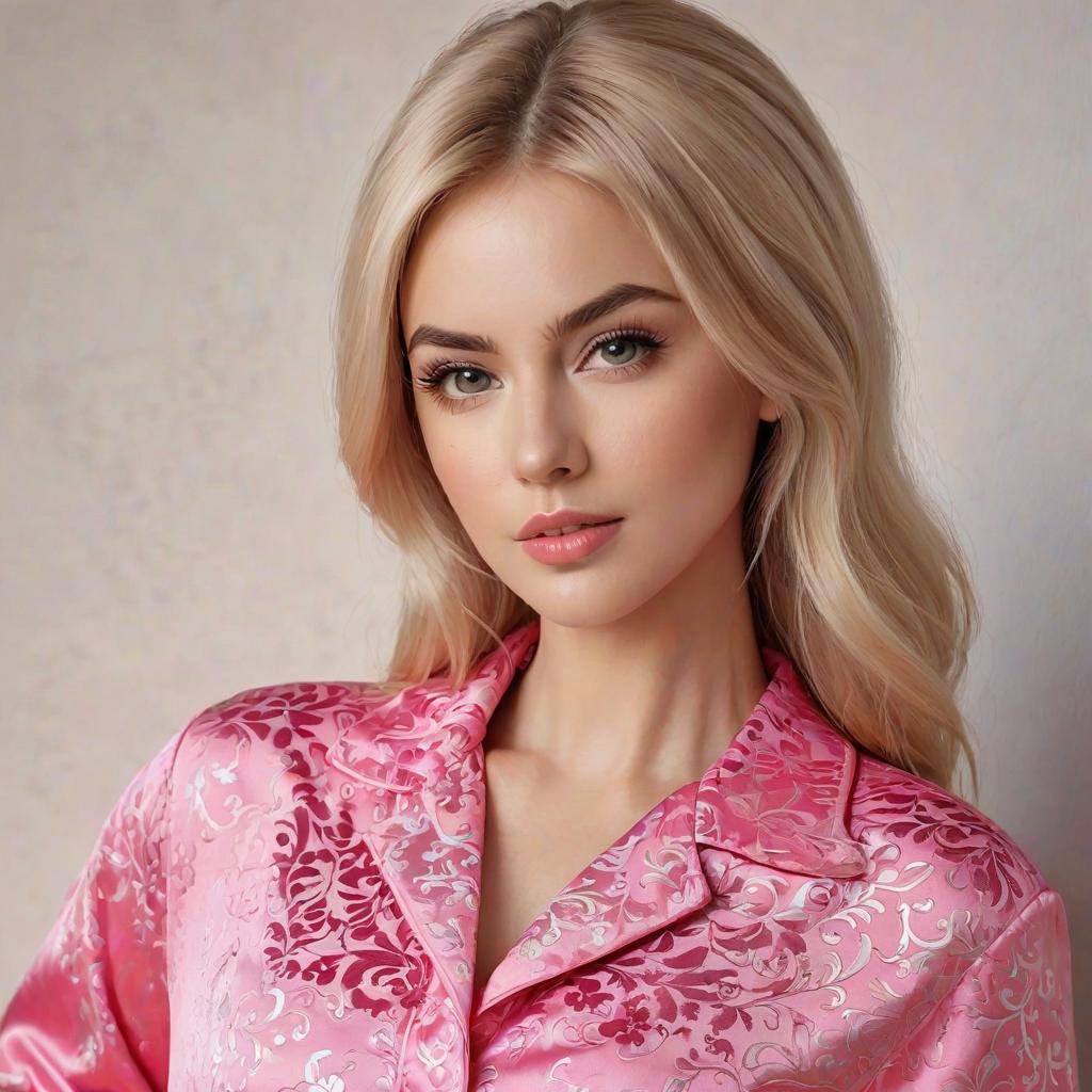  blond young woman with a pink pajamas on photo realistic, highly intricate and detailed, masterpiece, ultra high res,photography,8k resolution