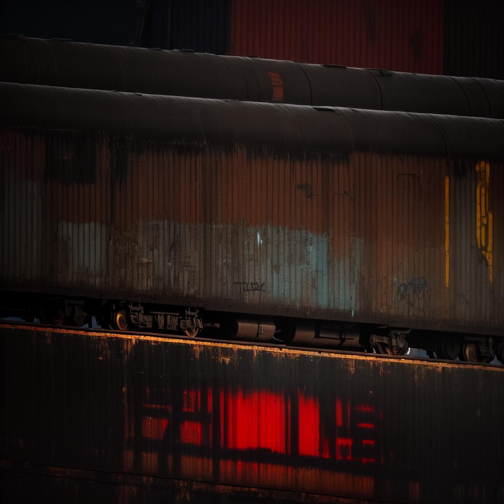  a high resolution, raw photo of a graffiti covered freight train wagon at night, sharp focus, high detail, dark and moody lighting, vibrant colors, urban atmosphere, cinematic composition, trending on artstation, 8k, styles for printing, advanced detail processing style raw, best quality, masterpiece