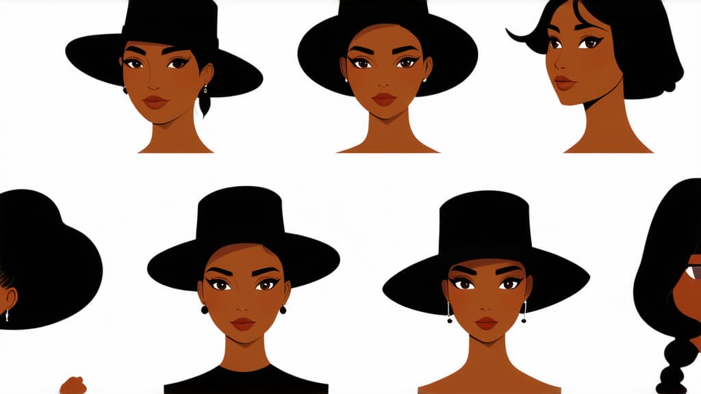  flat illustration, flaticon, (illustration:1.15), different beauty. set of different female heads in hats. different races and nationalities. colored hand drawn illustration ar 16:9, [cory loftis, strobist, pascal campion :: 0.2]