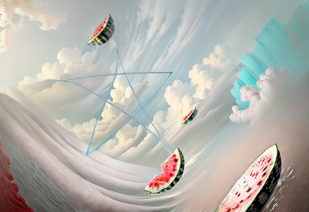 watermelon fields, water, flower,chinese auspicious cloud, teal color background,(best quality),((masterpiece))