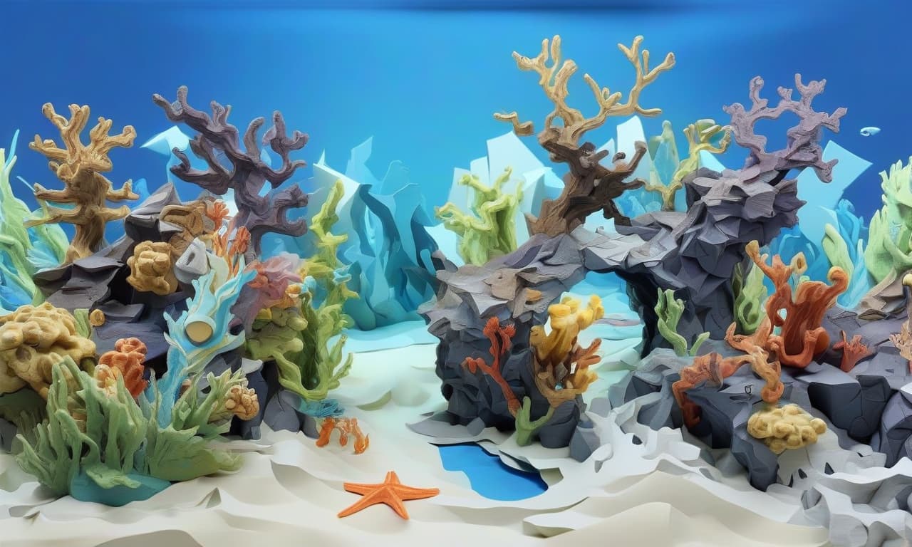  seascape in the style of 3d paper