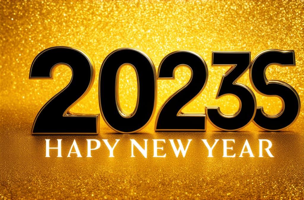  professional detailed photography, happy new year 2025 poster on golden background ar 3:2, (muted colors, dim colors, soothing tones), (vsco:0.3)