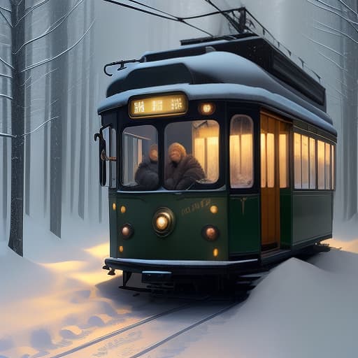  winter, night, forest, very dark, bright angels with wings in the tram take the soul of a passer by