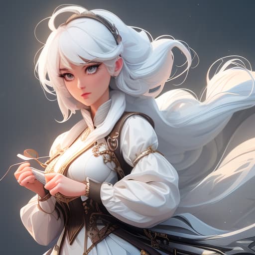  A girl with white hair, with rolls of fabric, a sewing machine, threads and scissors, in the style of an animated film. hyperrealistic, full body, detailed clothing, highly detailed, cinematic lighting, stunningly beautiful, intricate, sharp focus, f/1. 8, 85mm, (centered image composition), (professionally color graded), ((bright soft diffused light)), volumetric fog, trending on instagram, trending on tumblr, HDR 4K, 8K