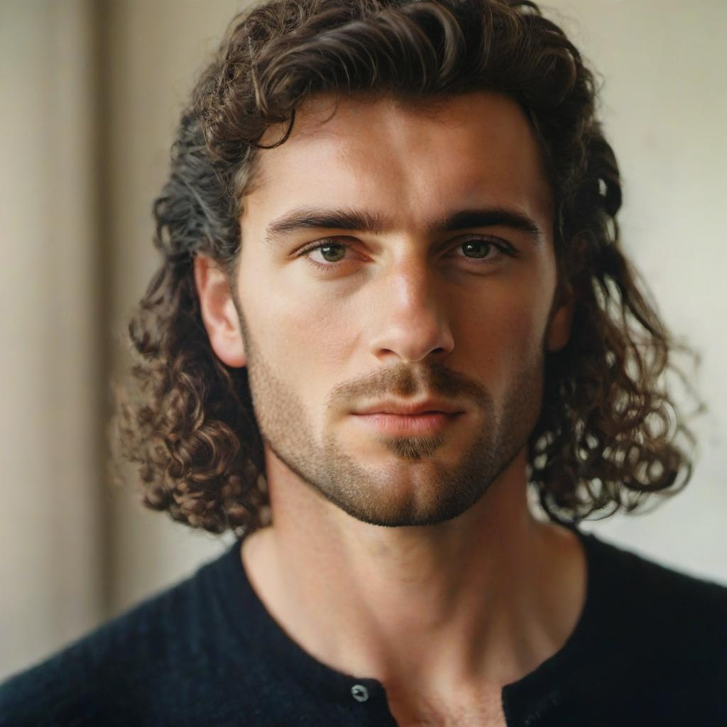  cinematic photo a very handsome irish man. curly hair, dark bristles. . 35mm photograph, film, bokeh, professional, 4k, highly detailed, film photography style