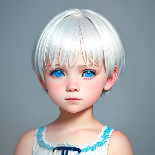  a little girl with short white hair, blue eyes. photo on the shoulders on a monotonous background