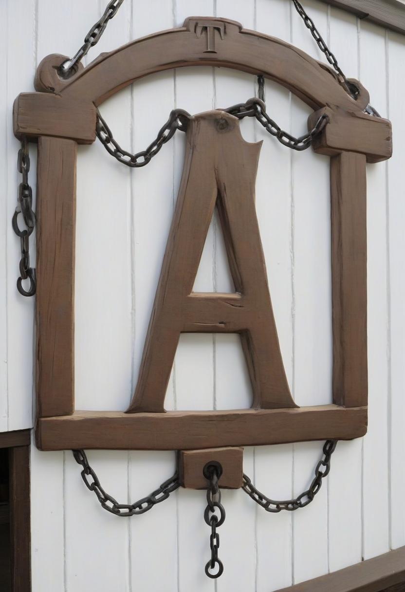  the sign for the tavern is wooden on chains. white background. the background is exceptionally white!