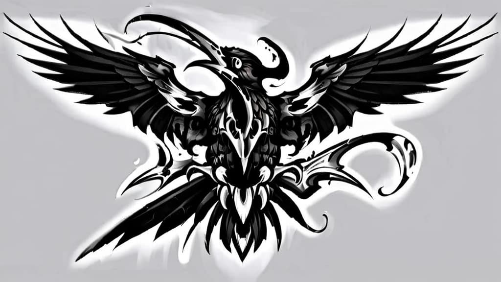  fight tank details with raven, (tattoo sketch:1.25)