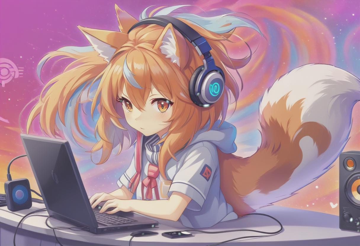  anime artwork internet radio logo, fox . anime style, key visual, vibrant, studio anime, highly detailed, sticker