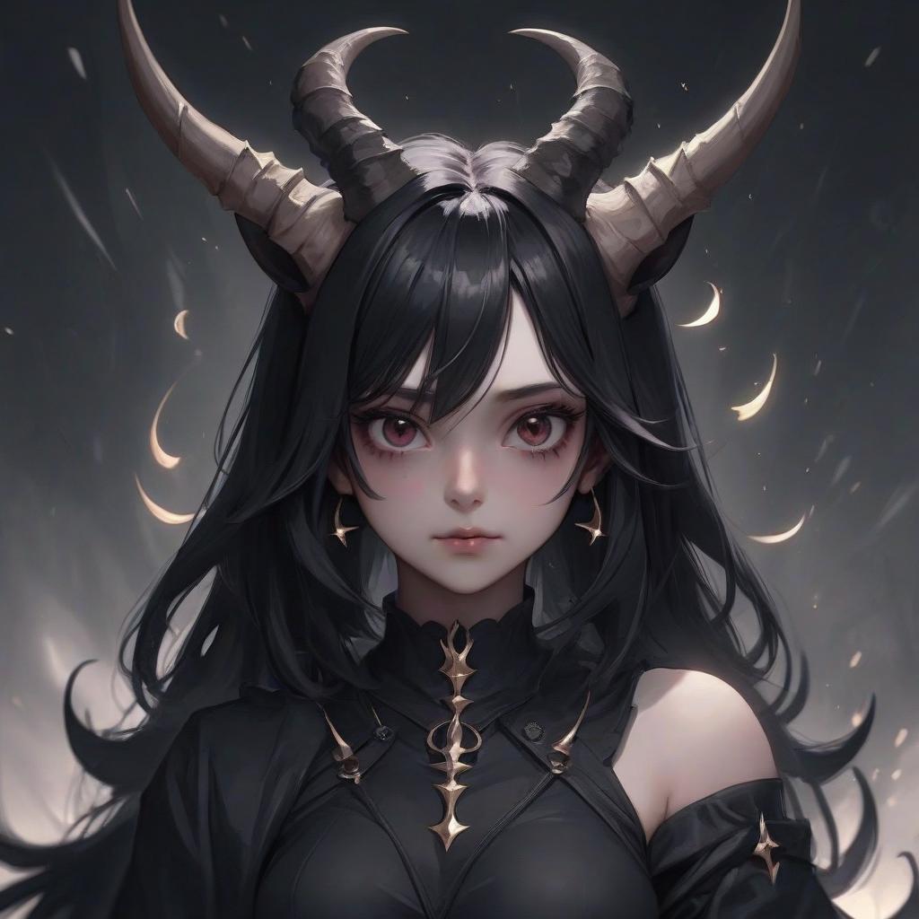  valarant girl black hair black eyes portrait with horns on his head uses magical powers