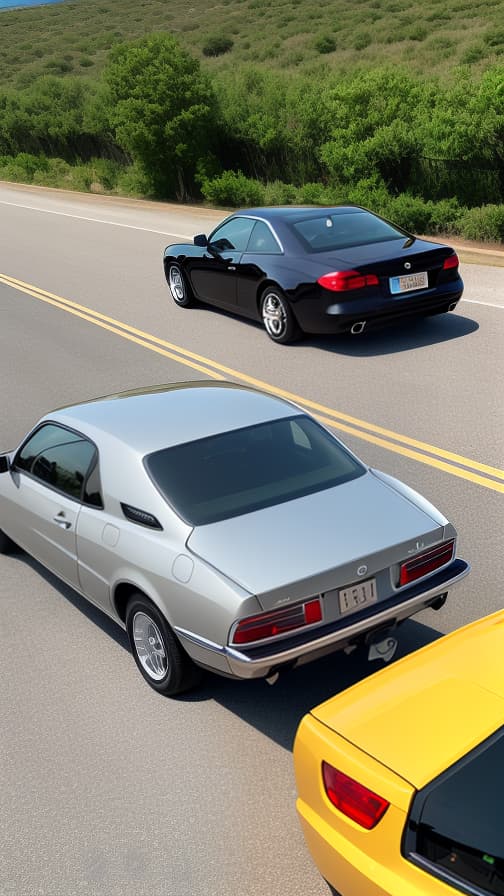  Two cars. Car behind car.