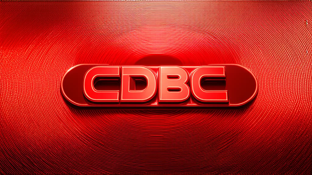  professional detailed photography, red metallic inscription "cdbc" on metallic color circle, on abstract digital glowing red metallic background ar 16:9, (muted colors, dim colors, soothing tones), (vsco:0.3)