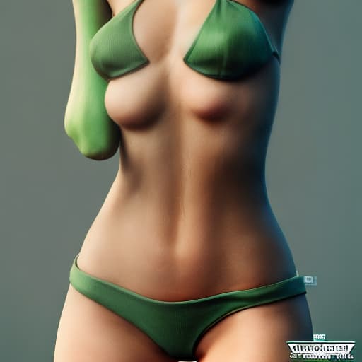 redshift style Mila Azul as a green-skinned humanoid female from another galaxy