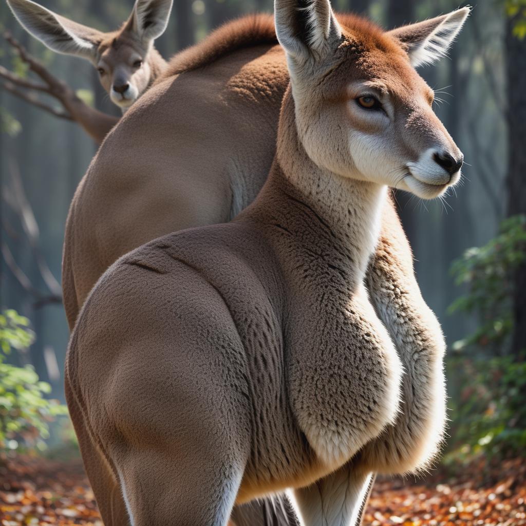  man with kangaroo hyperrealistic, full body, detailed clothing, highly detailed, cinematic lighting, stunningly beautiful, intricate, sharp focus, f/1. 8, 85mm, (centered image composition), (professionally color graded), ((bright soft diffused light)), volumetric fog, trending on instagram, trending on tumblr, HDR 4K, 8K