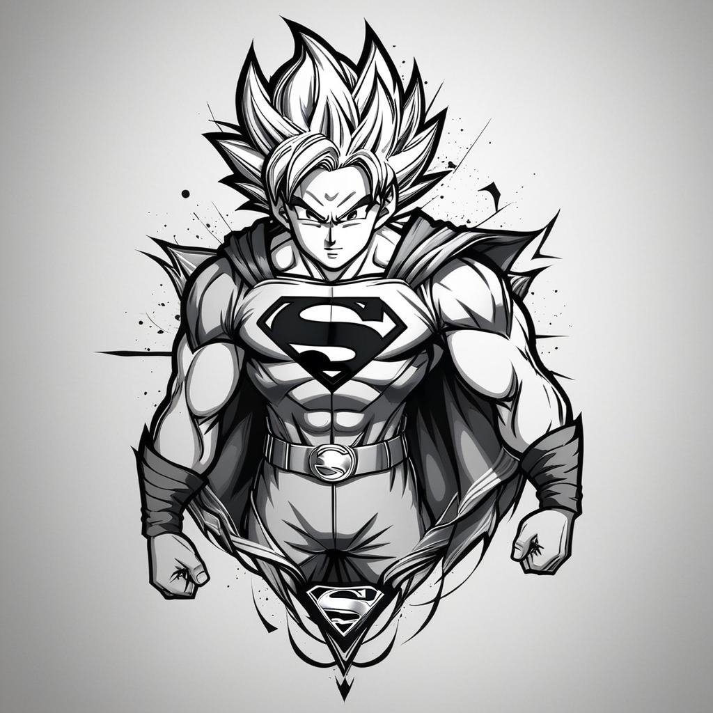  goku with superman suit,(tattoo), tattoo design