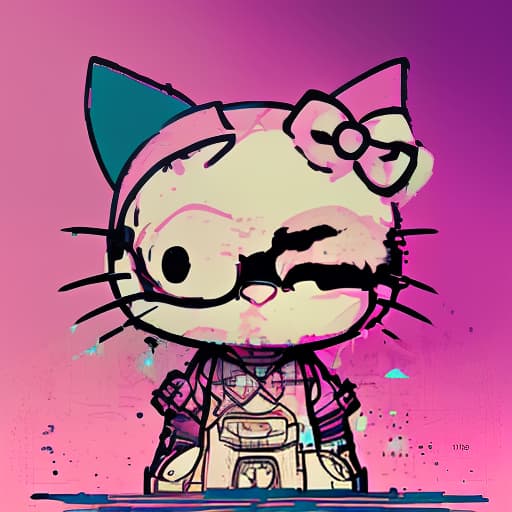 nvinkpunk the character of hello kitty is very angry., (surrealism), dreamlike , distorted , abstract , symbolic