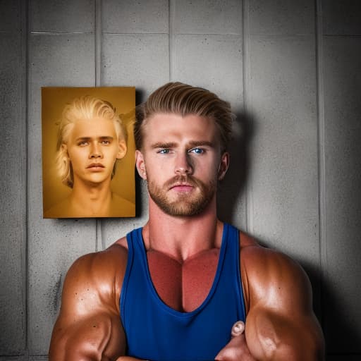 portrait+ style Swedish LGBT queer bodybuilder blonde hunk dude face