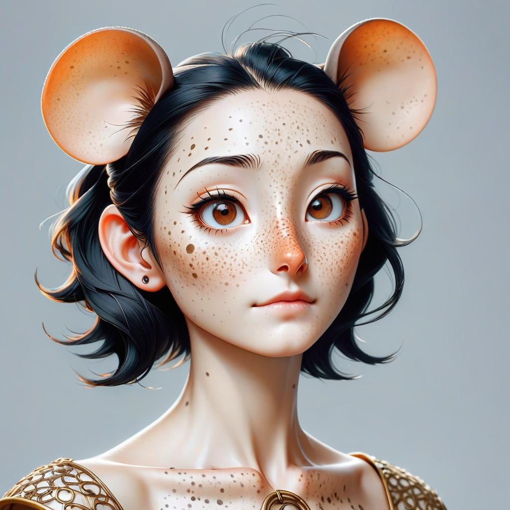  manga style , full length : mouse ; trapped ; trapped : mouse , long nose , lots of freckles . vint, high energy, detailed, iconic, japanese comic style, perfect hands