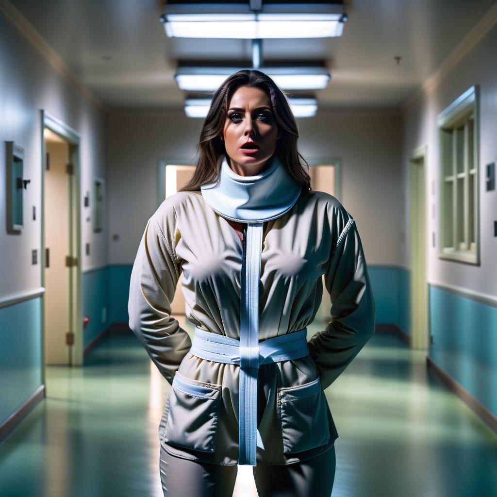  cinematic photo a girl in a straitjacket with a gag in a mental hospital . 35mm photograph, film, bokeh, professional, 4k, highly detailed hyperrealistic, full body, detailed clothing, highly detailed, cinematic lighting, stunningly beautiful, intricate, sharp focus, f/1. 8, 85mm, (centered image composition), (professionally color graded), ((bright soft diffused light)), volumetric fog, trending on instagram, trending on tumblr, HDR 4K, 8K