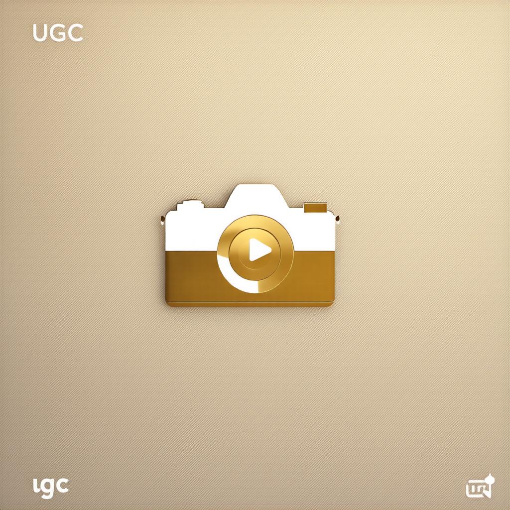  create a logo in the form of a video camera and the letters ugc using soft beige, white, gold colors {prompt}, maximum details