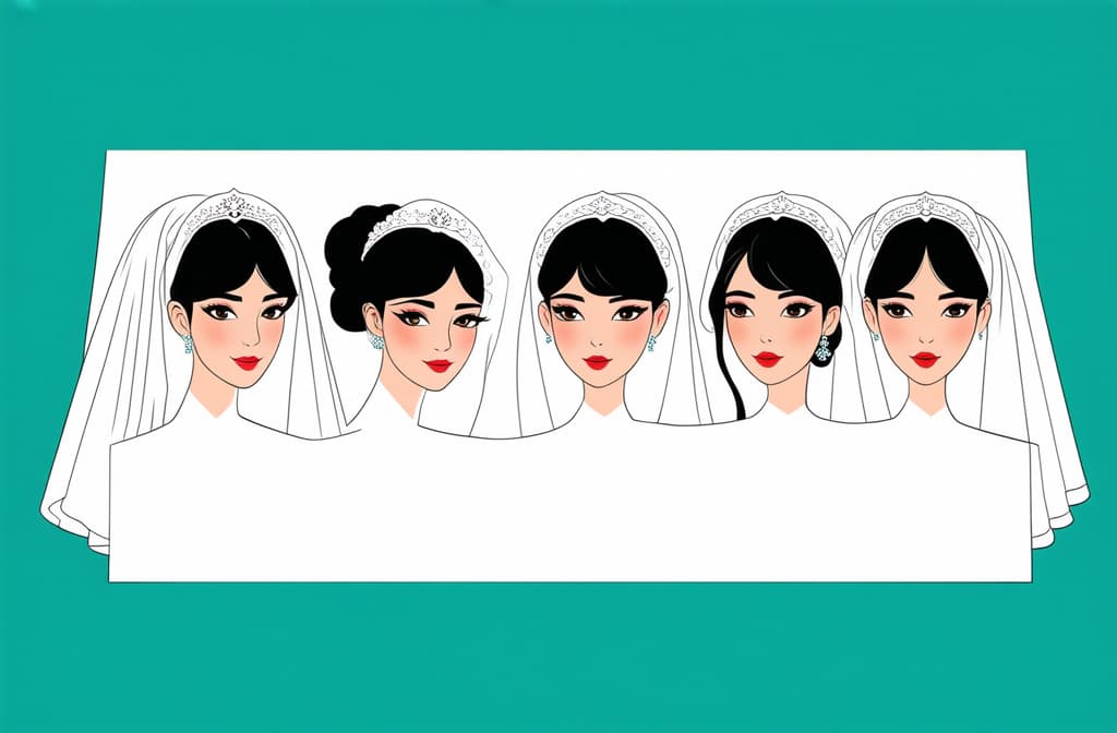  flat illustration, flaticon, (illustration:1.15), different beauty. set of different female heads in wedding veil. different races and nationalities. colored hand drawn illustration ar 3:2, [cory loftis, strobist, pascal campion :: 0.2]