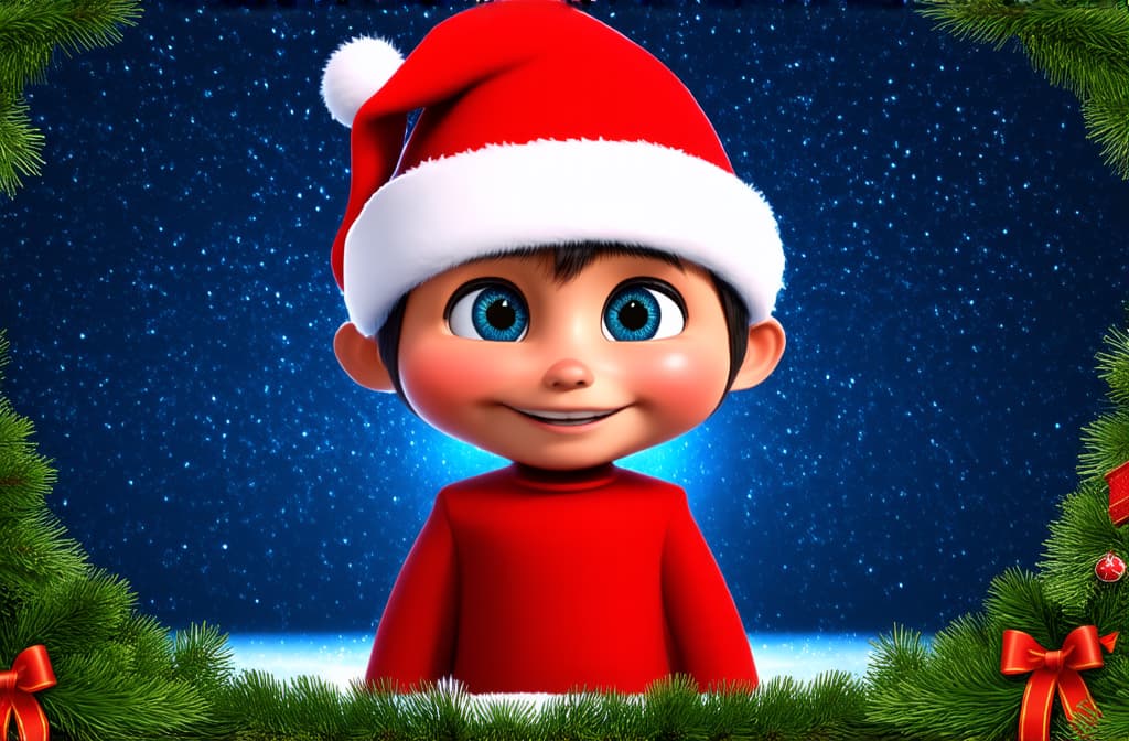  big head, big eyes, caricature, a caricature, rendering, (figurativism:0.8), christmas festive background with space for text in center of image ar 3:2, epic realistic, pixar style, disney, (cycles render:1.3), caustics, (glossy:0.58), (artstation:0.2), cute