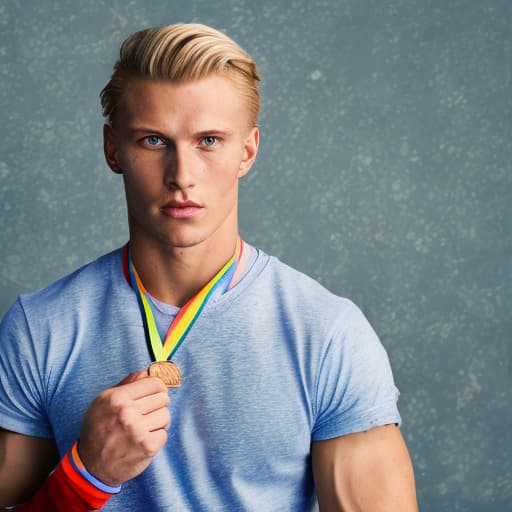 portrait+ style Russian LGBT queer summer Olympics athlete blonde hunk dude face