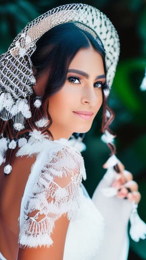 portrait+ style portrait+ style, Colombian woman standing looking at the camera from the front with white lace lingerie with long brown hair with black heels full body very detailed face , ultra realistic, hyper detail, Canon EOS R3, nikon, f/1.4, ISO 200, 1/160s, 8K, RAW, unedited, symmetrical balance, in-frame, HDR 4K