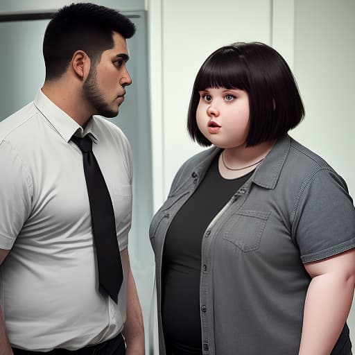  a brutal guy stands next to a fat girl and talks