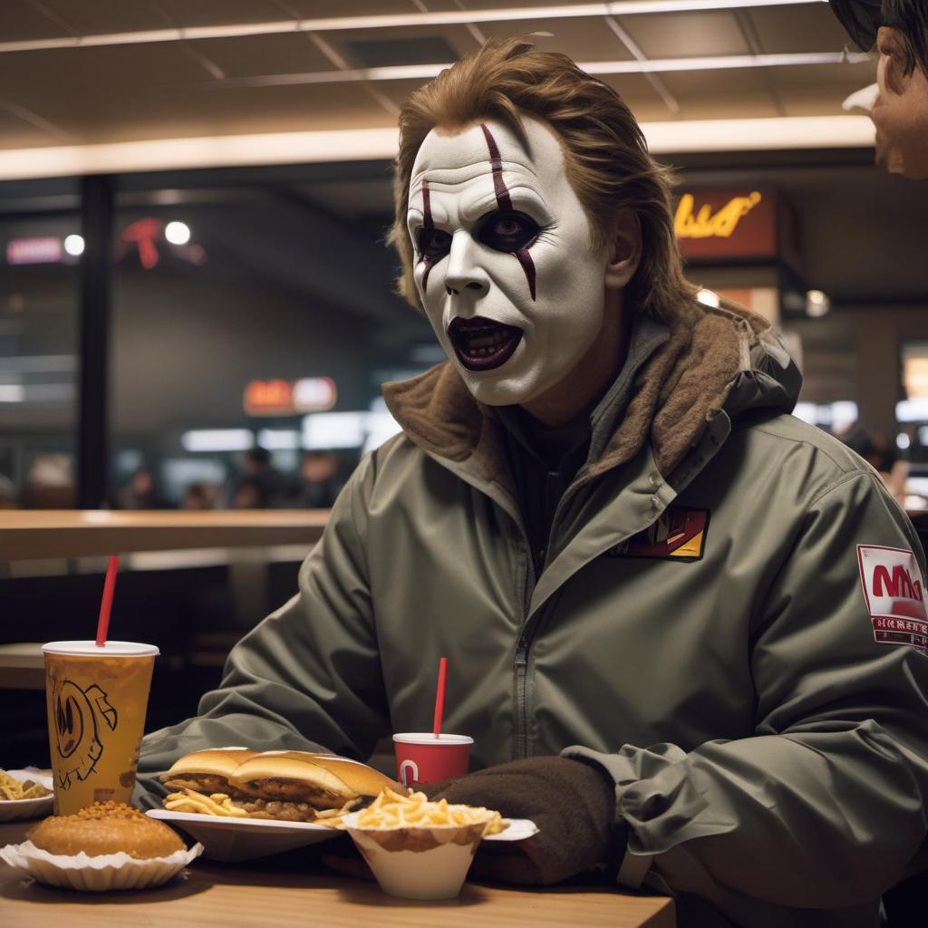  micheal myers eating at a mcdonald’s , profile image style