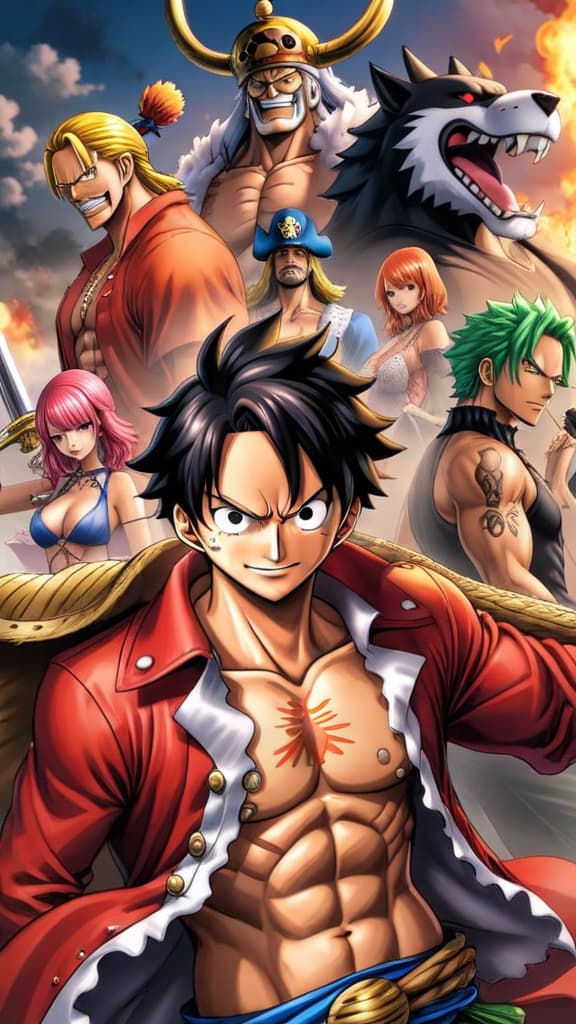  anime art one piece characters using the three main types of haki: observation, armament, and conqueror's haki hyperrealistic, full body, detailed clothing, highly detailed, cinematic lighting, stunningly beautiful, intricate, sharp focus, f/1. 8, 85mm, (centered image composition), (professionally color graded), ((bright soft diffused light)), volumetric fog, trending on instagram, trending on tumblr, HDR 4K, 8K