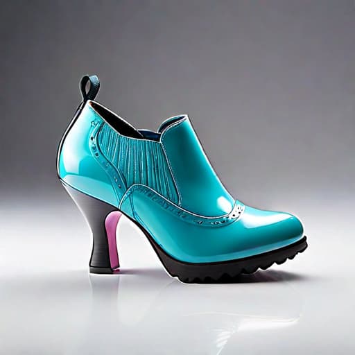  Create a photorealistic digital illustration of a unique design women’s shoe with angled balanced parts, unique soles, 8 centimetre height heel with rubber sole and covered in soft, luxurious textured materials. The art style should blend elements of Irregular Choice, Balenciaga and Issey Miyake hyperrealistic, full body, detailed clothing, highly detailed, cinematic lighting, stunningly beautiful, intricate, sharp focus, f/1. 8, 85mm, (centered image composition), (professionally color graded), ((bright soft diffused light)), volumetric fog, trending on instagram, trending on tumblr, HDR 4K, 8K