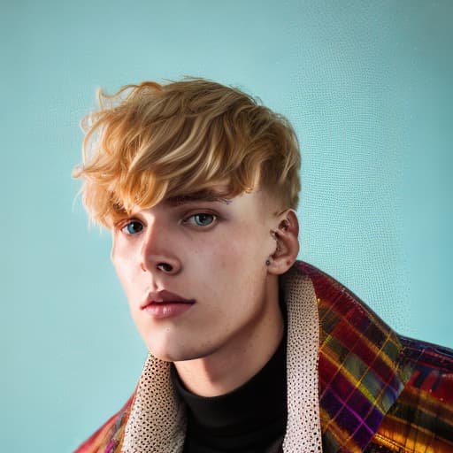 portrait+ style Russian tiktok personality LGBT queer blonde hunk dude face