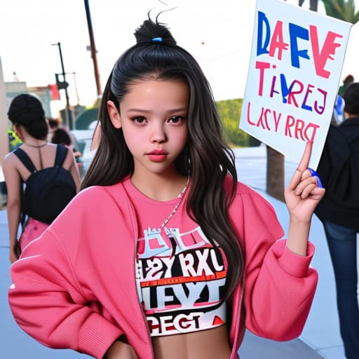  JENNA ORTEGA HOLDING A SIGN THAT SAYS “DAVE GARCIA IS A CRAZY STALKER”