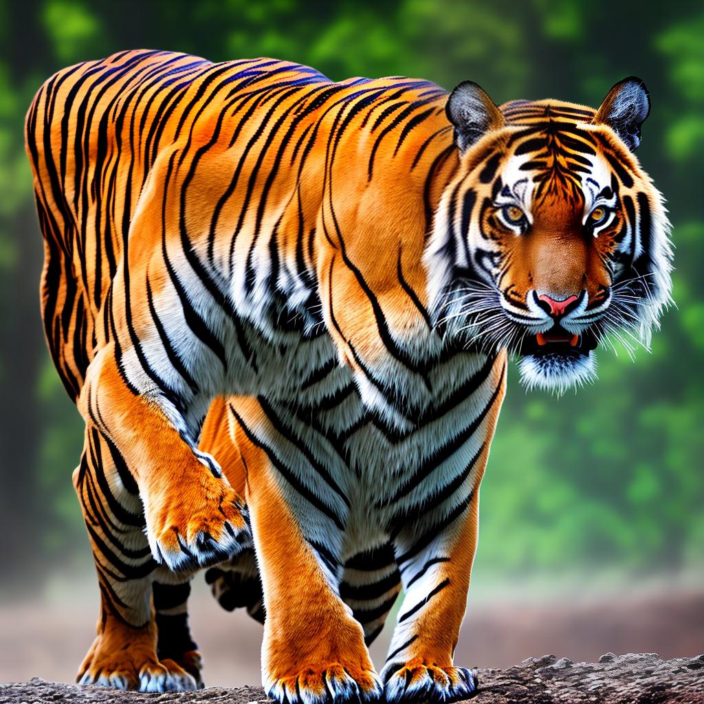  a tiger hyperrealistic, full body, detailed clothing, highly detailed, cinematic lighting, stunningly beautiful, intricate, sharp focus, f/1. 8, 85mm, (centered image composition), (professionally color graded), ((bright soft diffused light)), volumetric fog, trending on instagram, trending on tumblr, HDR 4K, 8K