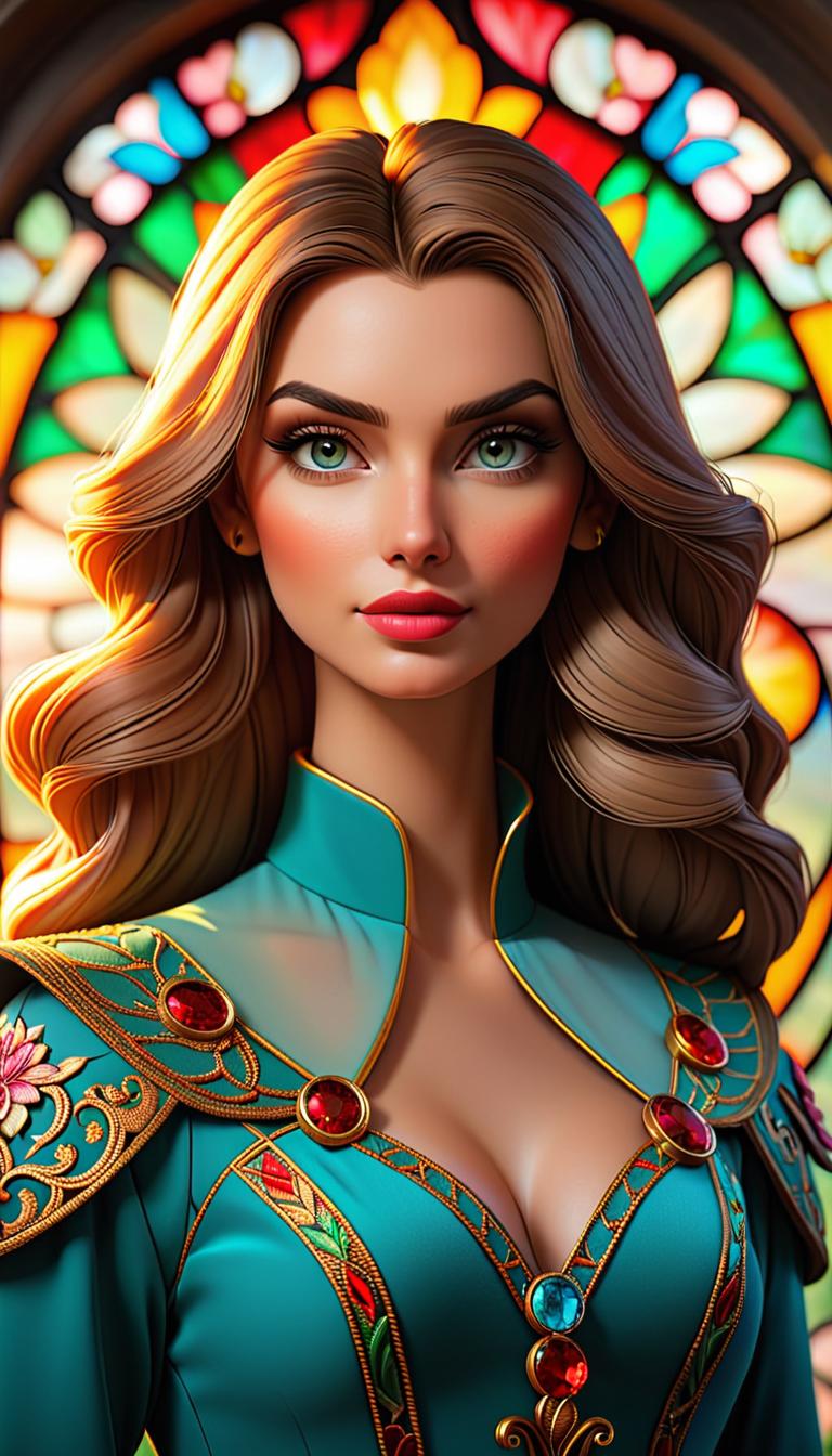  professional 3d model of stained glass photo . rendered with octane, the model is highly detailed,dramatic lighting. hyperrealistic, full body, detailed clothing, highly detailed, cinematic lighting, stunningly beautiful, intricate, sharp focus, f/1. 8, 85mm, (centered image composition), (professionally color graded), ((bright soft diffused light)), volumetric fog, trending on instagram, trending on tumblr, HDR 4K, 8K